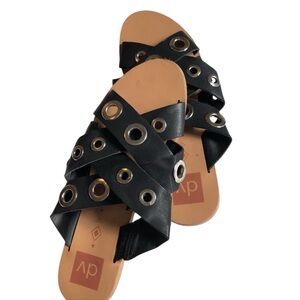 Dolce Vita Studded Black Flat Slide Sandals Size 8 Womens Slip On Casual Straps